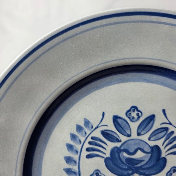 Arabia of Finland Blue Rose Dinner Plate Gray/Blue with Blue Flowers & Bands - Picture 3 of 12